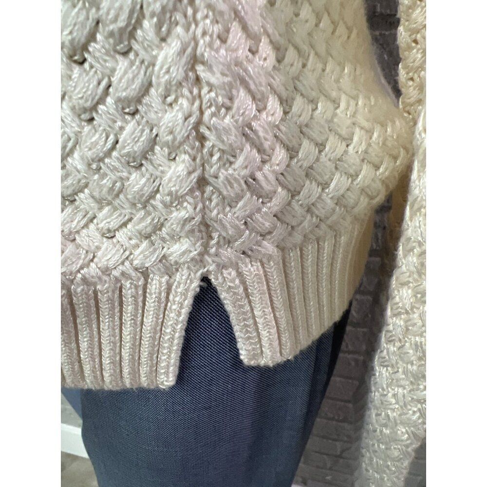 Banana Republic Women Ivory Basket Weave Long Sleeve Sweater Size M - Picture 4 of 9